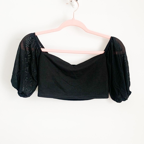 Nasty Gal Collection Black Sheer Puff Sleeve Crop Top Sz 4 - Picture 4 of 9